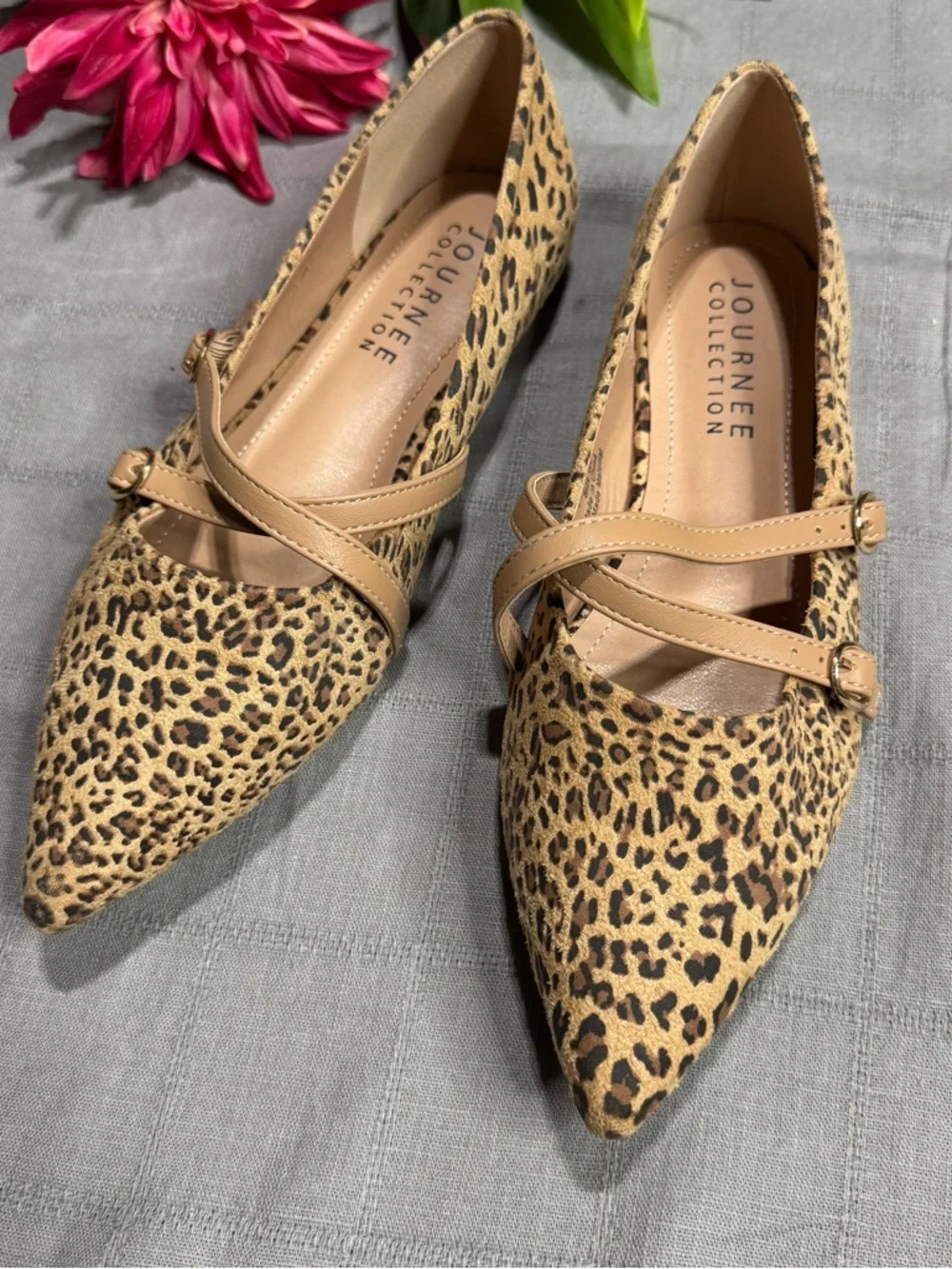 Journee Collection Leopard Print Double Strap Mary Jane Flats Size 9 - Picture 3 of 12
